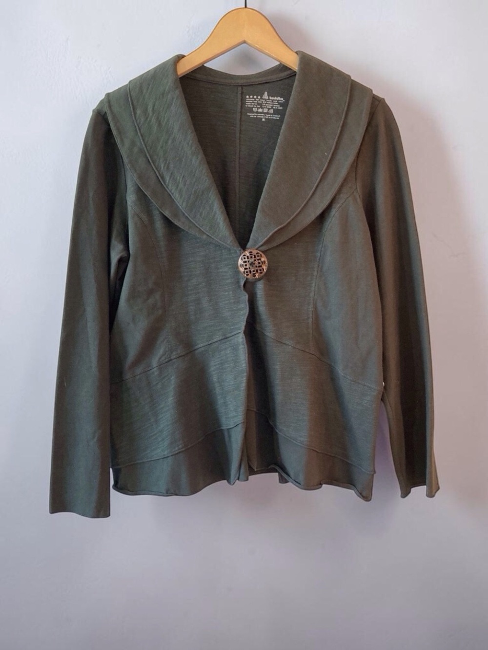 Neon Buddha Single Button Shawl Collar Cotton Jacket, Women's, Size M, Lagenlook